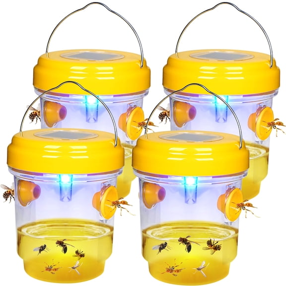 X-PEST Wasp Trap Outdoor Hanging, 4 Pack Solar Power Bee Trap for Yard, Garden, Home
