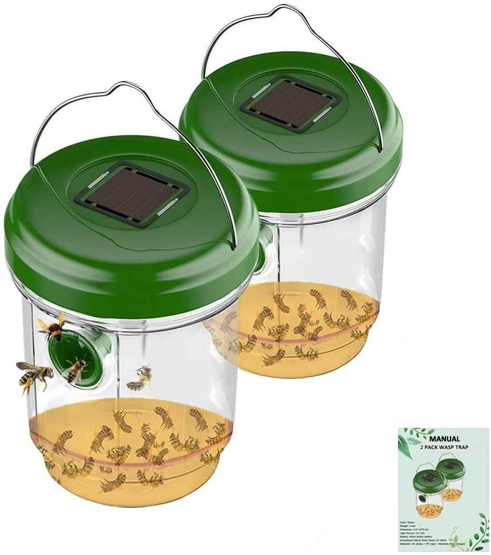 Piège à Mouches Solaire LED 2 Pack - Pour Guêpes, Moustiques, Mouches, Extérieur, Sans Produits Chimiques - Vert