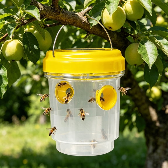 Wasp Traps, Outdoor Hanging Carpenter Bee Trap, Solar Powered LED Insect Catcher With Multiple Entry Holes For Garden Yard Farm