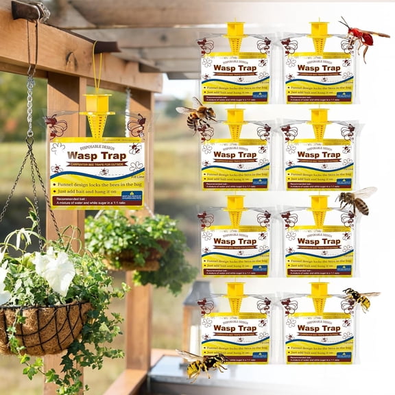 Wasp Traps Outdoor, Hanging Disposable Yellow Jacket Trap, Carpenter Bee Killer Outside, Bug Catcher Bags, Insect Control Farm, Patio, Garden, Ranch, 8 Pcs