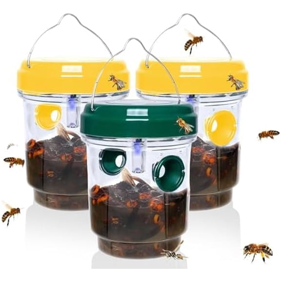 Wasp Traps Outdoor Hanging, Solar Bee Trap for Outside, Reusable Solar Powered Hornet Traps, Bee Wasp Catcher Outside Garden 3 Packs$$Garden & Patio