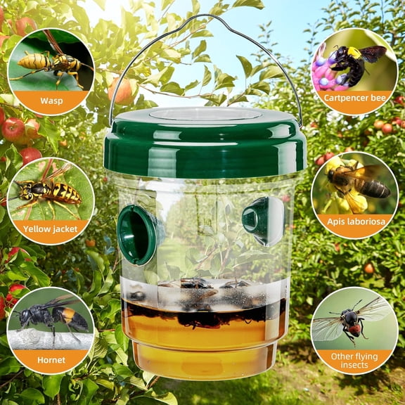 Wasp Traps Outdoor Hanging, Solar Bee Traps for Outside, Carpenter Bees Control Solution for Garden Patio Orchard Camping (Green,1PC)