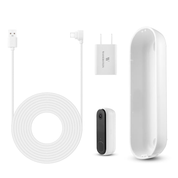 Wasserstein Power Adapter (5.2V 2A) with L-Shaped USB-C Cable (26ft.) & Backplate - Compatible with Arlo Video Doorbell 2K (2nd Generation) (White) (Doorbell NOT Included)