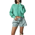 thumbnail image 1 of Wassery 2023 Women's Autumn Cropped Knit Tops Solid Color Ribbed Round Neck Long Sleeve Loose Sweaters Knitwear Teen Girls  Vintage Streetwear, 1 of 4