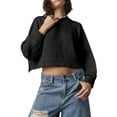 thumbnail image 1 of Wassery 2023 Women's Autumn Cropped Knit Tops Solid Color Ribbed Round Neck Long Sleeve Loose Sweaters Knitwear Teen Girls  Vintage Streetwear, 1 of 6