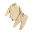 thumbnail image 1 of Wassery 2PCS Baby Girl Boy Fall Winter Clothes Infant Long Sleeve High Neck Ribbed Romper Top Pants Newborn Casual Pants Sets Outfit 0-24M, 1 of 9