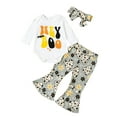 thumbnail image 1 of Wassery 2PCS Baby Girl Fall Outfits Set Long Sleeve Letter Print Romper Tops+ Bell Bottoms + Headband Set 6 12 18 24 Months Infant Halloween Clothes, 1 of 9