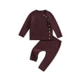 thumbnail image 1 of Wassery 2PCS Infant Baby Knit Fall Outfits for Boys Girls Solid Color Ribbed Long Sleeve Side Button Sweater Tops Knitted Pants Set Winter Warm Clothes, 1 of 9