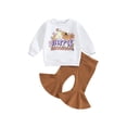 thumbnail image 1 of Wassery 2PCS Toddler Baby Girl Fall Outfits Set 6M 12M 18M 24M 3T 4T Infant Halloween Clothes Long Sleeve Letters Print Sweatshirt Tops+ Bell Bottoms + Headband Set, 1 of 8