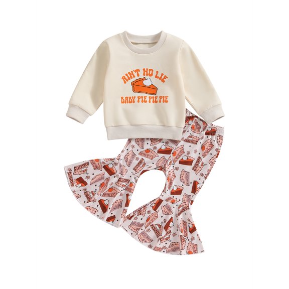 Wassery 2PCS Toddler Thanksgiving Clothes Baby Girl Fall Winter Outfits Set Long Sleeve Letters Print Sweatshirt Tops  Cake Bell Bottoms   Headband Set Thanksgiving Costume