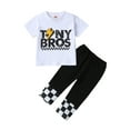 thumbnail image 1 of Wassery 2Pcs Baby Boy Clothes 9M 12M 18M 24M 2T 3T 4T Toddler Boys Summer Outfits Short Sleeve Letter Print Tops + Checkerboard Pants Set, 1 of 9