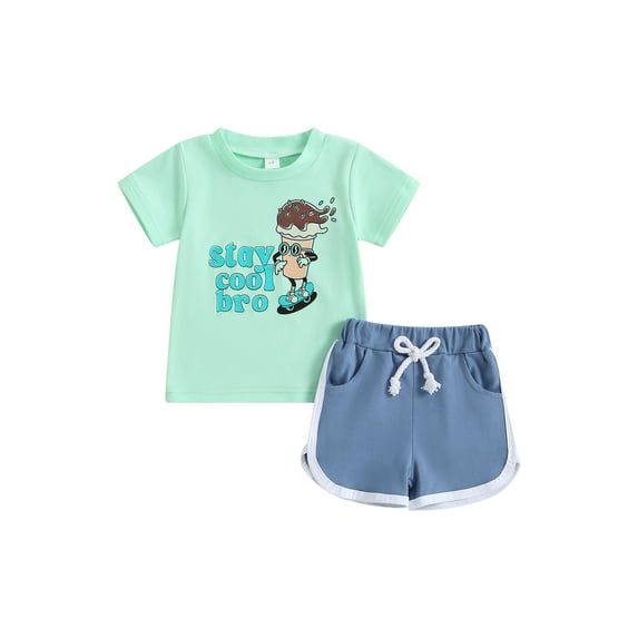 Wassery 2Pcs Baby Boy Clothes Short Sleeve Cartoon Letter Print Tops + Shorts Set 6 12 18 24 Months Infant Newborn Summer Outfits
