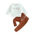 thumbnail image 1 of Wassery 2Pcs Baby Boys Pants Set Toddler Halloween Clothes Long Sleeve Crew Neck Letters Print Sweatshirt with Elastic Waist Sweatpants, 1 of 8