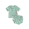 thumbnail image 1 of Wassery 2Pcs Baby Boys Summer Outfits 6 12 18 24 Months 3T Infant Casual Shell/ Floral Print Short Sleeve T-shirt and Elastic Shorts Set, 1 of 9