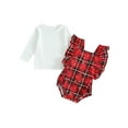 thumbnail image 1 of Wassery 2Pcs Baby Girls Christmas Outfits 6M 12M 18M 24M Infant Girls Sleeveless Ruffle Romper + Long Sleeve Tops Set Newborn Girls Christmas-themed Clothing, 1 of 9