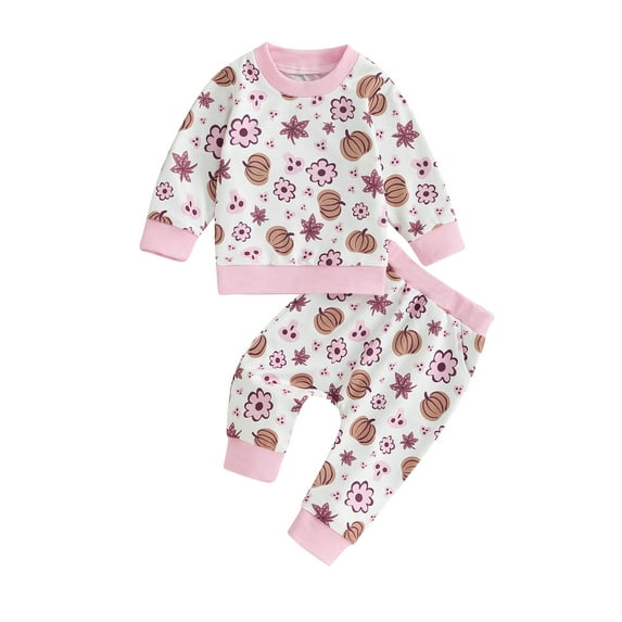 Wassery 2Pcs Infant Baby Girls Fall Outfits 6M 12M 18M 24M 3T Toddler Halloween Clothes Set Long Sleeve Pumpkin Print Sweatshirt Tops Elastic Pants