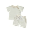thumbnail image 1 of Wassery 2Pcs Infant Baby Summer Outfits 6M 12M 18M 24M 3T Toddler Clothes Short Sleeve Waffle Knit T-Shirt + Knot Front Shorts Set, 1 of 9