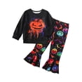 thumbnail image 1 of Wassery 2Pcs Kids Girls Fall Outfits 3T 4T 5T 6T 7T Toddler Halloween Clothes Set Long Sleeve Pumpkin Print Sweatshirt Tops Print Flare Pants, 1 of 8