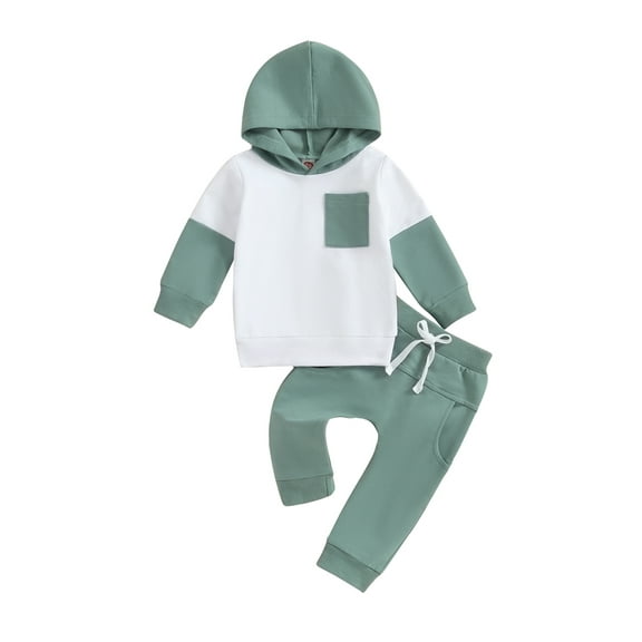 Wassery 2Pcs Toddler Boy Fall Outfits 6M 12M 18M 24M 3T Infant Baby Boys Clothes Set Long Sleeve Contrast Color Hoodie Sweatshirt Tops   Elastic Waist Pants Set 0-3 Years