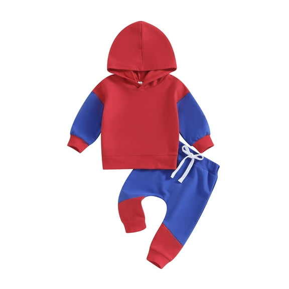Wassery 2Pcs Toddler Boy Fall Outfits 6M 12M 18M 24M 3T Infant Baby Clothes Set Long Sleeve Contrast Color Hoodies Sweatshirt Tops   Elastic Waist Pants Set 0-3 Years