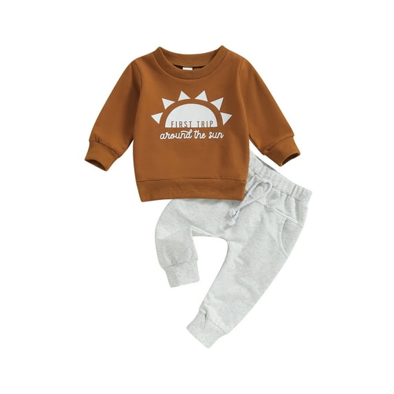 Wassery 2Pcs Toddler Boys Fall Outfits Infant Baby Clothes Set Letter Sun Print Crew Neck Long Sleeve Sweatshirts and Long Pants 6M-3T