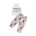 thumbnail image 1 of Wassery 2Pcs Toddler Girl Western Summer Outfits Sleeveless Letter Print T-Shirt Tops + Floral Cow Print Bell Bottoms Set 1-6 Years, 1 of 8
