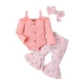 thumbnail image 1 of Wassery 3PCS Baby Girl Fall Outfits Set Long Sleeve Ribbed Romper Tops+ Bell Bottoms + Headband Set 3 6 12 18 Months Infant Spring Autumn Clothes, 1 of 9