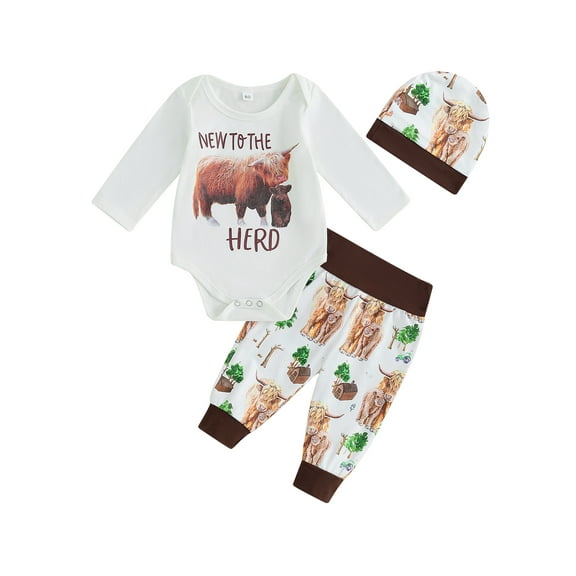 Wassery 3PCS Newborn Baby Boy Clothes Western Cowboy Letter Printed Bodysuit Romper Pants Hats Coming Infant Home Outfits 0-18M