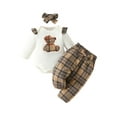thumbnail image 1 of Wassery 3Pcs Infant Baby Girls Fall Outfit 3 6 9 12 18 Months Newborn Long Sleeve Romper Tops + Plaid Long Pants Headband Casual Pullover, 1 of 9