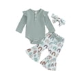 thumbnail image 1 of Wassery 3pcs Baby Girls Fall Outfit Infant Girls Clothing Set Long Sleeve Romper Rainbow/Flower Print Pants and Headband 0-18 Months, 1 of 9