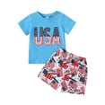 thumbnail image 1 of Wassery 4th of July Baby Boys Girls Independence Day Outfits Letter Print Short Sleeve Crew Neck T-shirt and American Flag Shorts 2Pcs Toddle Boys Summer Casual Clothes Set 0-3T, 1 of 9