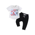 thumbnail image 1 of Wassery 4th of July Clothes Toddler Baby Boys T-shirt Outfit Summer Letter Print Short Sleeve Crew Neck Tops and Casual Elastic Pants Independence Day Set 2Pcs 3M-3T, 1 of 9