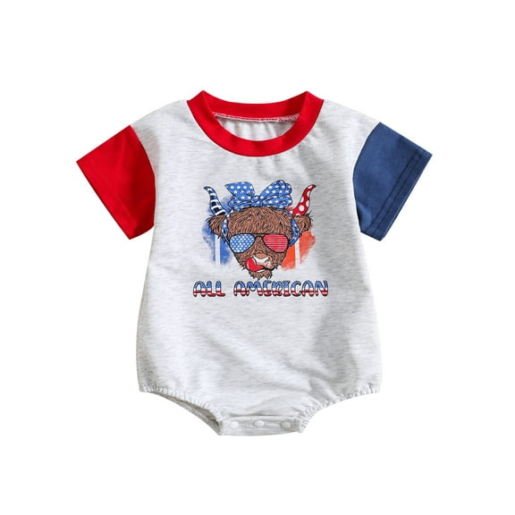 Wassery 4th of July Infant Baby Boys Jumpsuits Contrast Color Short Sleeve Romper Crew Neck Bodysuits 3 6 12 18 Months Newborn Girls Summer Independence Day Clothes