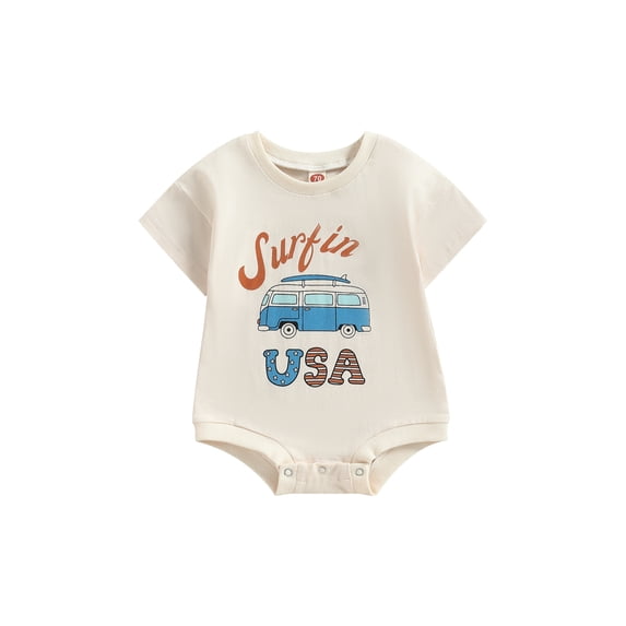 Wassery 4th of July Infant Baby Girls Boys Romper Independence Day Clothes Bus Letters Print Short Sleeve Round Neck Bodysuits Summer Infant Bodysuits 0-24M My First Independence 's Day