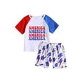 thumbnail image 1 of Wassery 4th of July Infant Boys Outfits 6 12 18 24 Months Newborn Baby Boys Independence Day Clothes Letter Print Contrast Color Short Sleeve T-Shirts Lightning Print Shorts 2Pcs Summer Clothing Set, 1 of 9