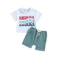 thumbnail image 1 of Wassery 4th of July Outfits Infant Baby Boys Letter Print Short Sleeve Crew Neck Tank Tops and Casual Elastic Shorts Set 2pcs Independence Day Clothes 3M-3T My First Independence 's Day, 1 of 9