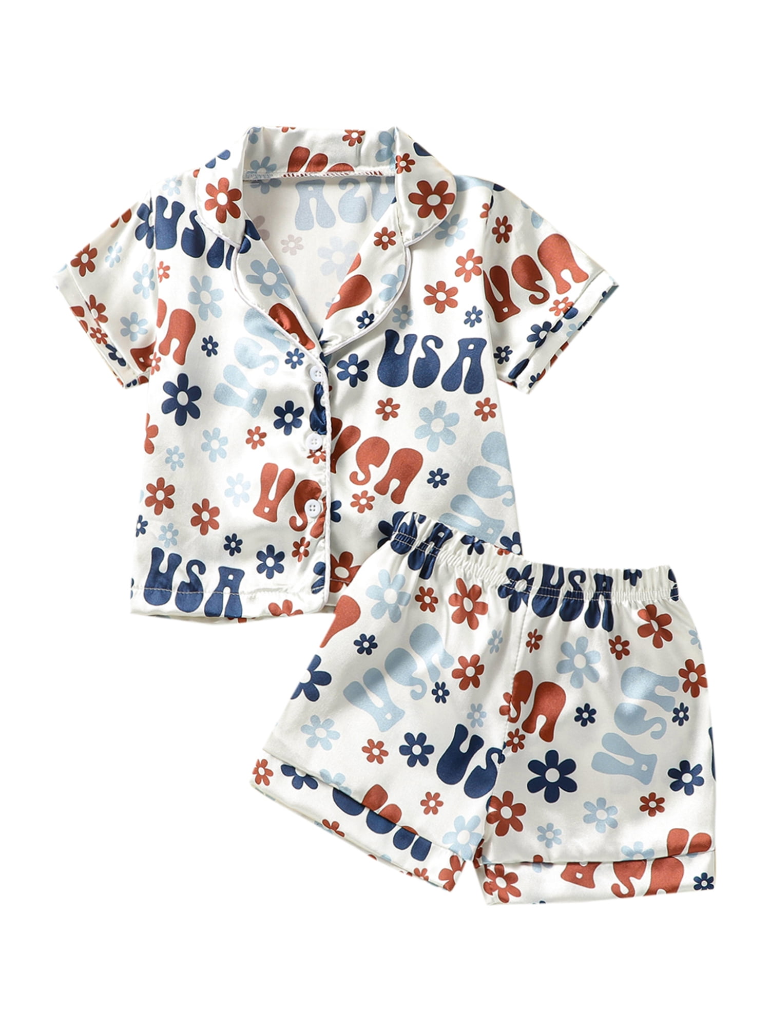 Wassery 4th of July Toddler Girl Silk Pajamas 1 2 3 4 5 6 7 Years