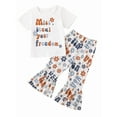 thumbnail image 1 of Wassery 4th of July Toddler Girls Pants Set Independence Day Clothes Letter Floral Print Short Sleeve T-Shirt and Flare Pants Set 2Pcs Kids Summer Casual Outfits, 1 of 8
