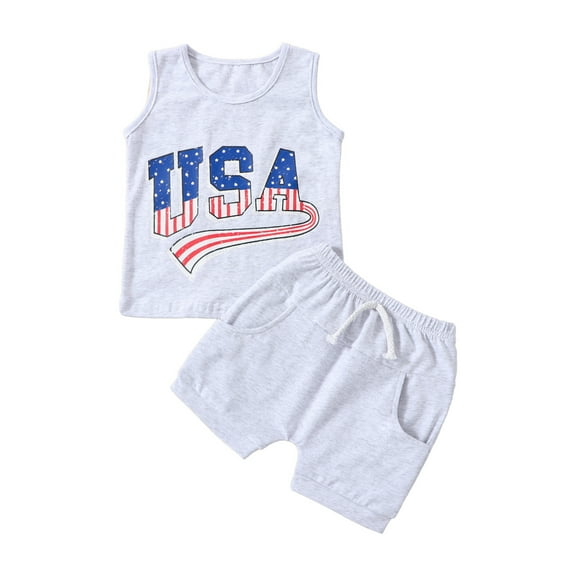 Wassery 4th of July Baby Kids Boys Independence Day Clothes Suit, American Flag Letters Print Tank Top with Elastic Waist Shorts Summer Outfit 0-4T