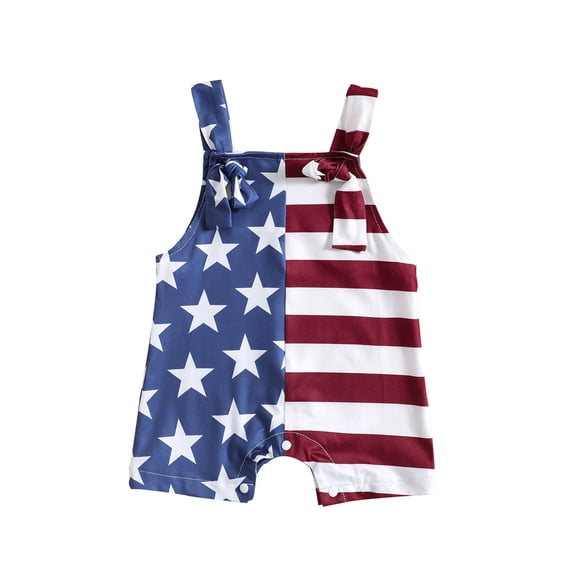 Wassery 4th of July Toddler Girls Summer Casual Sling Jumpsuit Sleeveless Stars Stripe/Ice Cream Print Romper Infant Independence Day Clothes 12M-5T