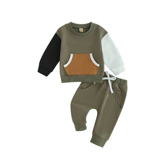 Wassery Baby Boy 2Pcs Fall Clothes Long Sleeve Contrast Color Hoodie Sweatshirt Elastic Pants Set 6M 12M 18M 24M 3T Toddler Casual Tracksuit Outfit