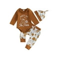 thumbnail image 1 of Wassery Baby Boy 3Pcs Halloween Outfits Long Sleeve Letter Print Romper Tops+ Pumpkin Print Pants + Hat Set 3 6 12 18 Months Infant Boy Fall Clothes, 1 of 7