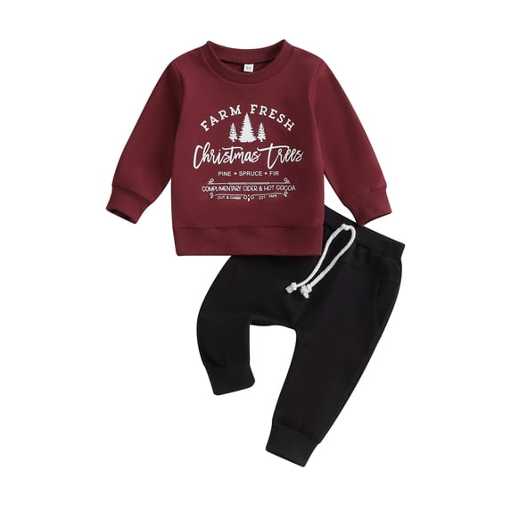 Wassery Baby Boy Christmas Outfits Clothes 6M 1T 2T 3T Kids Boy Long Sleeve Letter Print Sweatshirt +Elastic Pants 2Pcs Christmas-themed Clothing for Toddler Boy