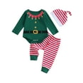 thumbnail image 1 of Wassery Baby Boy Girl Christmas Outfit Clothes Set 3 6 9 12 18 Months Newborn Boys Girl Long Sleeve Crew Neck Romper Striped Long Pants Hat 3PCS Infant Boy Girl Fall Outfits, 1 of 9
