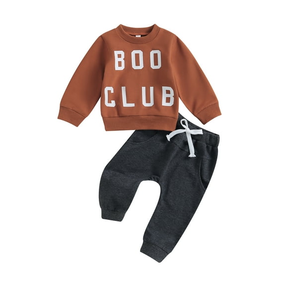 Wassery Baby Boy Halloween Clothes 6M 12M 18M 24M 3T Toddler Long Sleeve Letter Print Sweatshirt Top Elastic Waist Sweatpants Casual Fall Outfit 0-3Y