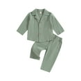 thumbnail image 1 of Wassery Baby Boy Linen Pants Set Long Sleeve Lapel Button Up Shirt+Elastic Waist Pants 6M 12M 18M 24M 3T Toddler Spring Fall Clothes, 1 of 9