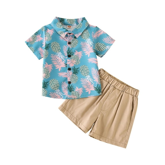 Wassery Baby Boy Summer Beach Outfits 12M 18M 2T 3T 4T 5T Toddle Boy Summer Clothes Casual Short Sleeve Pineapple Print Button Down Shirt + Shorts Hawaiian Style 2Pcs