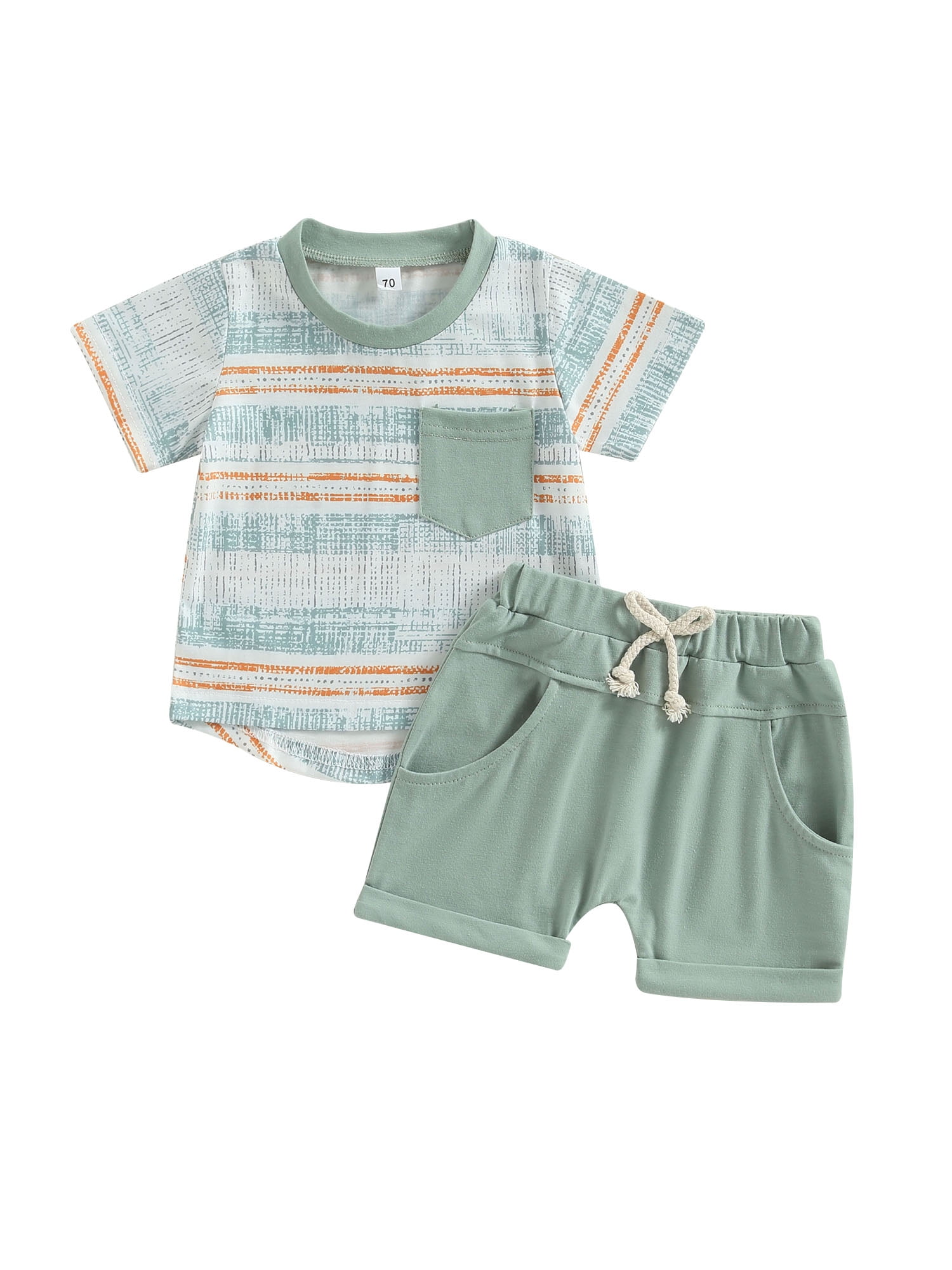 Wassery Baby Boy Summer Clothes 6 12 18 24 Months Short Sleeve Striped TShirt Top Shorts Set