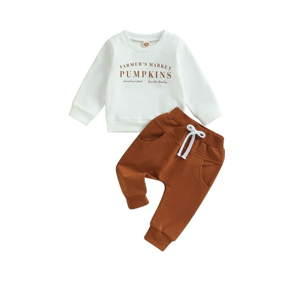 Wassery Baby Boys 2PCS Halloween Outfits Set 6M 12M 18M 24M 3T Toddler Pants Set Long Sleeve Letters Print Sweatshirt   Sweatpants  Fall Casual Clothes