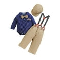 thumbnail image 1 of Wassery Baby Boys 3Pcs Gentleman Suits Infant Boys Christmas Clothes Long Sleeve Dots Print Shirt + Suspender Pants + Hat Set 3M 6M 12M 18M Newborn Boys Birthday suit, 1 of 9